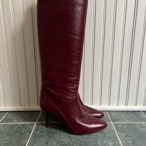Gorgeous Vintage Maroon Burgundy Leather Womens 3 1/2” High Heeled Boots Size 9